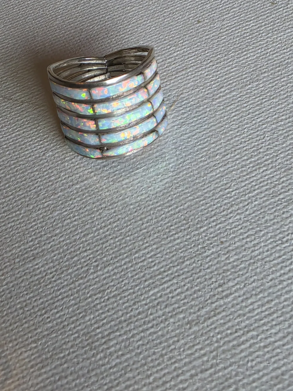This vintage handmade Ethiopian opal inlay set sterling silver ring in size 6